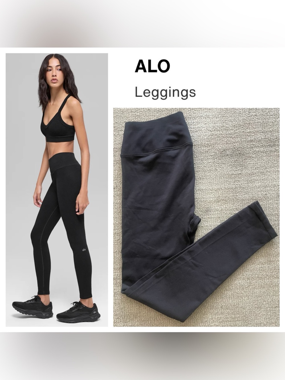 ALO  YOGA Women’s Black Seamless Rib Leggings - Large